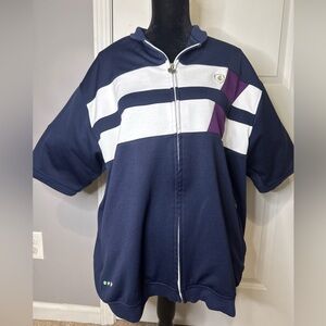 RocaWear Men’s Double Sided Striped PolyCotton Short Sleeve Zip Up Jacket